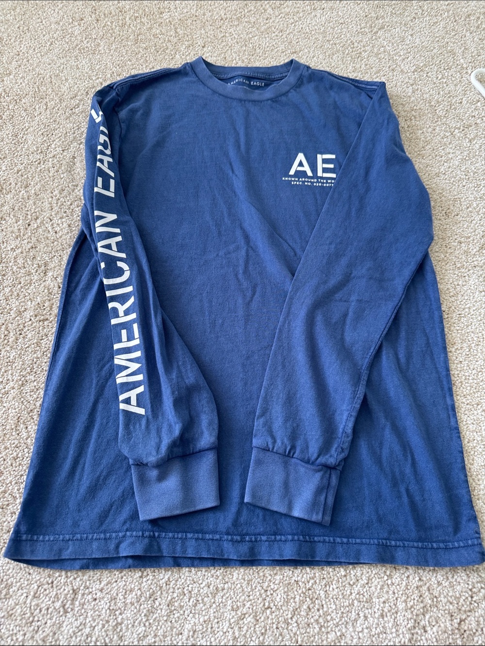 American Eagle Blue Long Sleeve Tee with White Logo